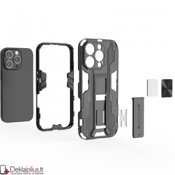 Šarvuotas dėklas su kojele - juodas (Apple Iphone 16 Pro) Šarvuotas dėklas su kojele - juodas (Apple Iphone 16 Pro)